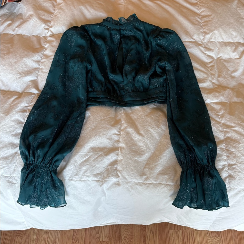 House of Harlow 1960 Teal Blouse with Ruffled Sleeves